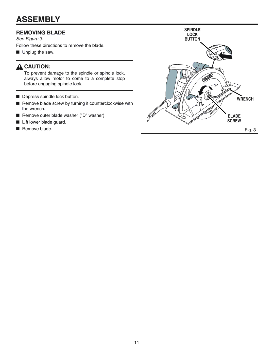 RIDGID R3200 manual Removing Blade, See Figure 