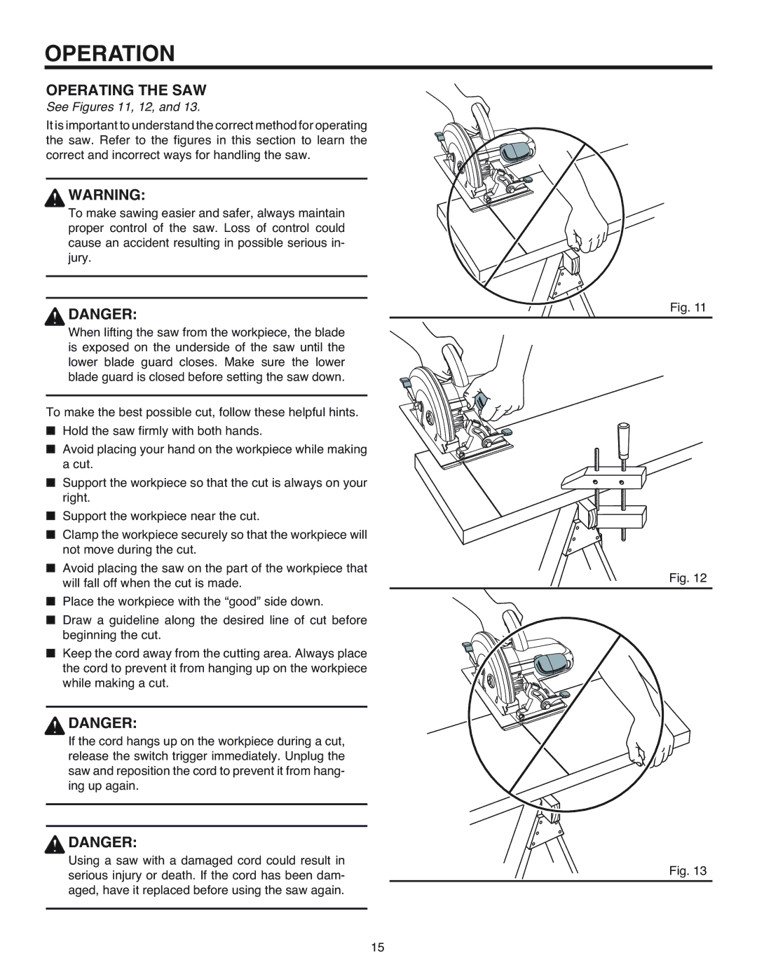 RIDGID R3200 manual Operating the SAW, See Figures 11, 12 