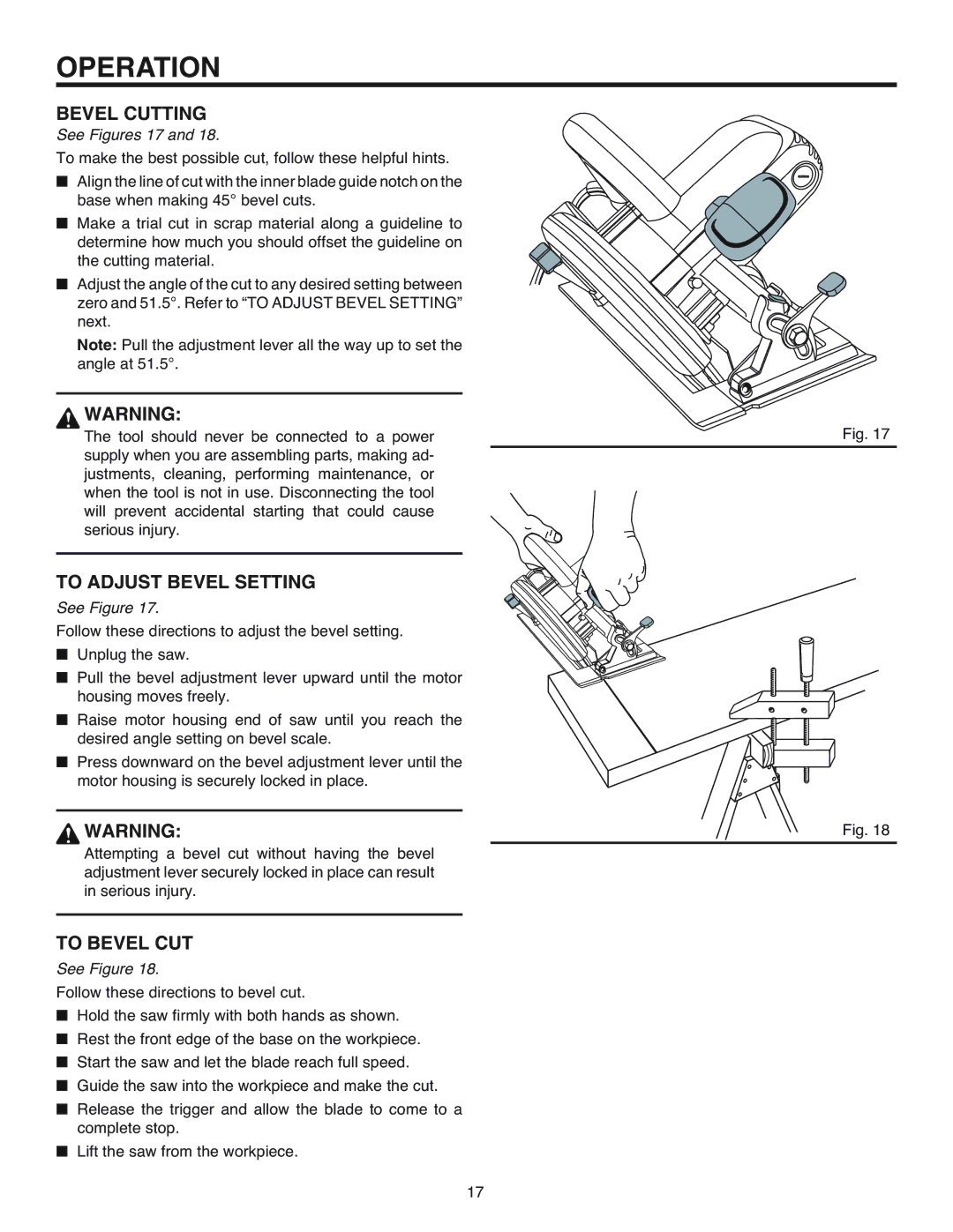 RIDGID R3200 manual Bevel Cutting, To Adjust Bevel Setting, To Bevel CUT, See Figures 17 