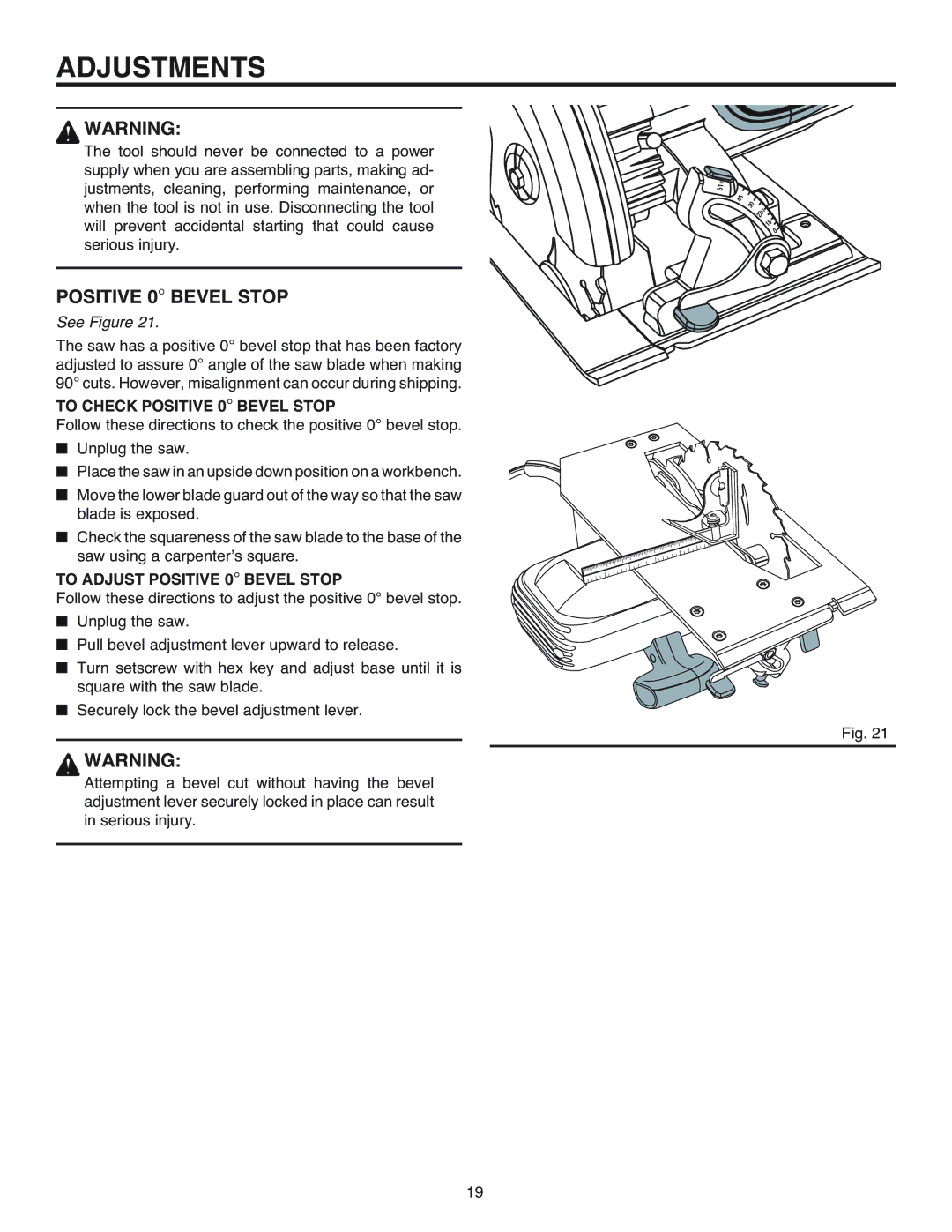 RIDGID R3200 manual Adjustments, Positive 0 Bevel Stop 