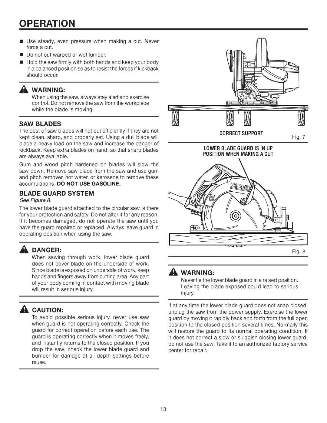 RIDGID R3202 manual SAW Blades, Blade Guard System 