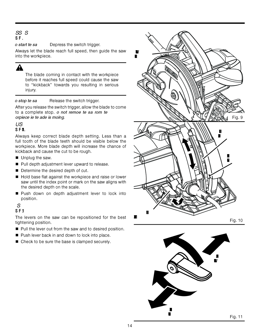 RIDGID R3202 manual STARTING/STOPPING the SAW, Adjusting Blade Depth, Indexable Levers 