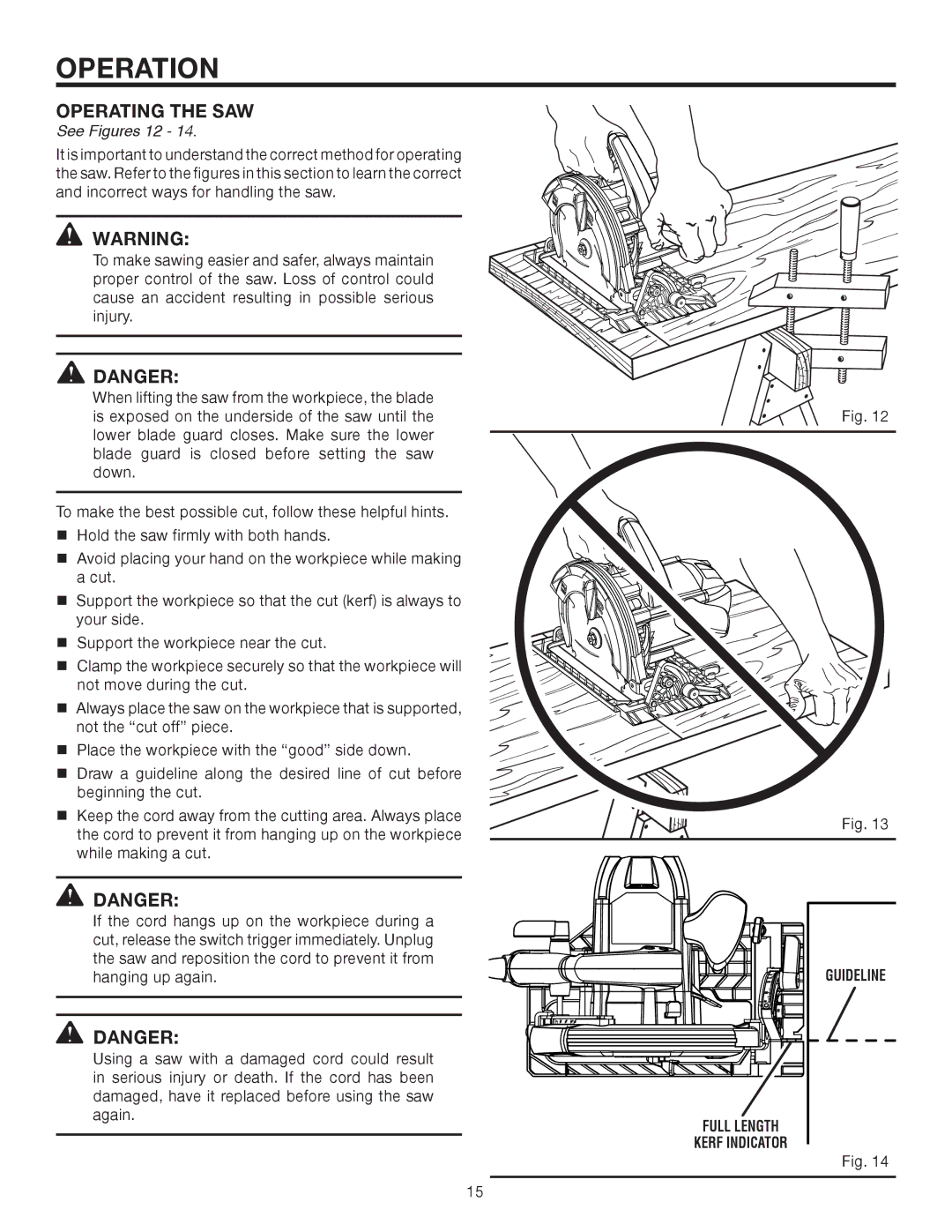 RIDGID R3202 manual Operating the SAW, See Figures 12 