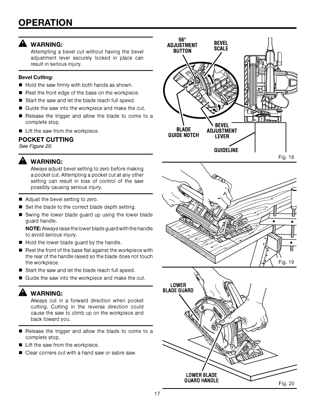 RIDGID R3202 manual Pocket Cutting, Bevel Cutting 