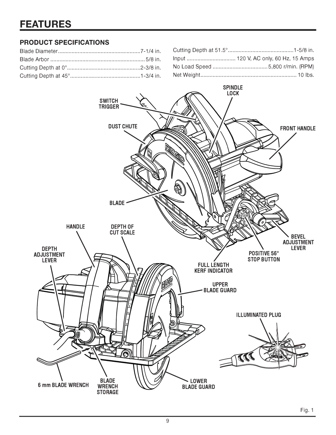 RIDGID R3202 manual Features, Product Specifications 