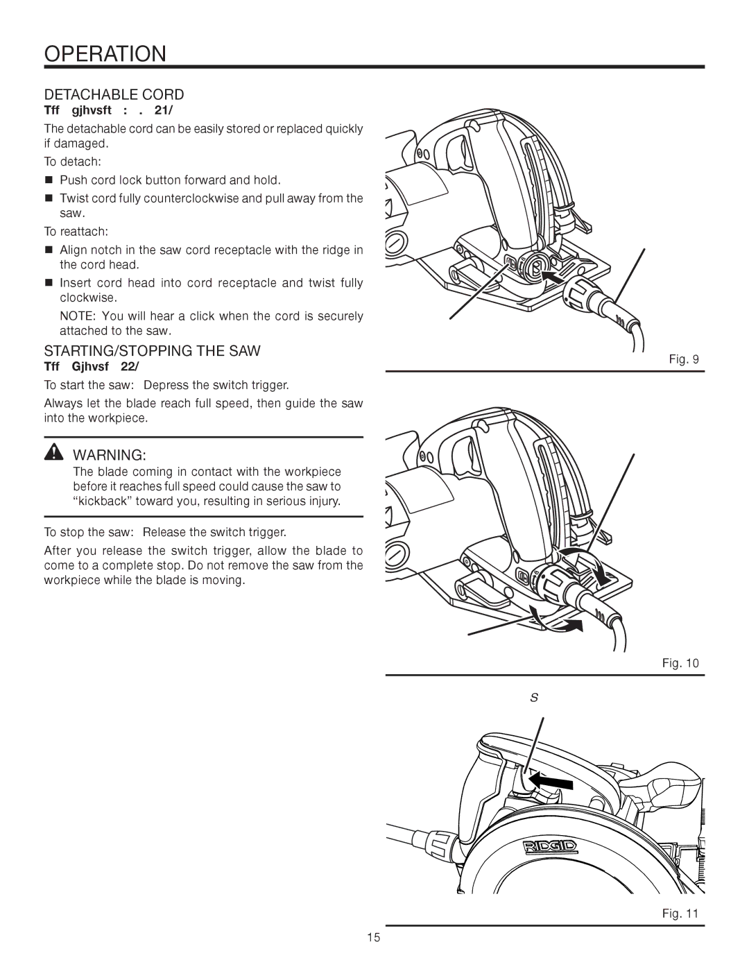 RIDGID R3203-1 manual STARTING/STOPPING the SAW, See figures 9, To detach, To reattach 