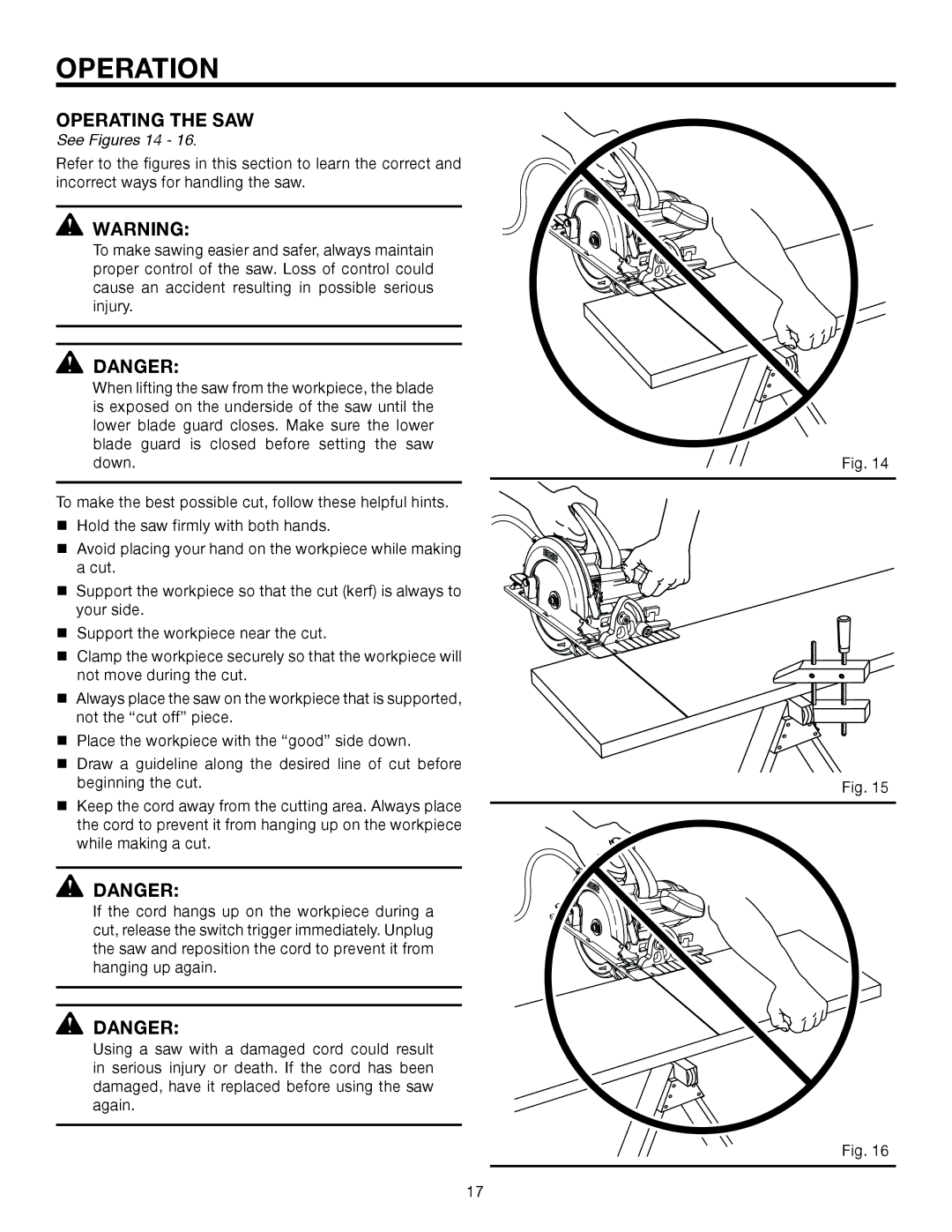 RIDGID R3203-1 manual Operating the SAW, See Figures 14 