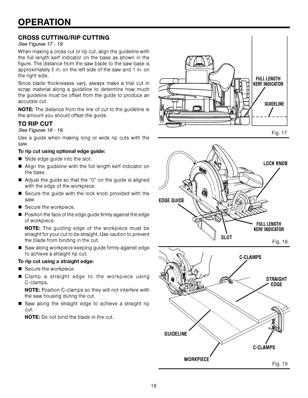 RIDGID R3203-1 manual Cross CUTTING/RIP Cutting, To RIP CUT, See Figures 17, See Figures 18 