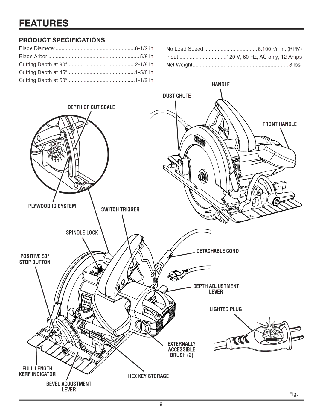 RIDGID R3203-1 manual Features, Product Specifications 