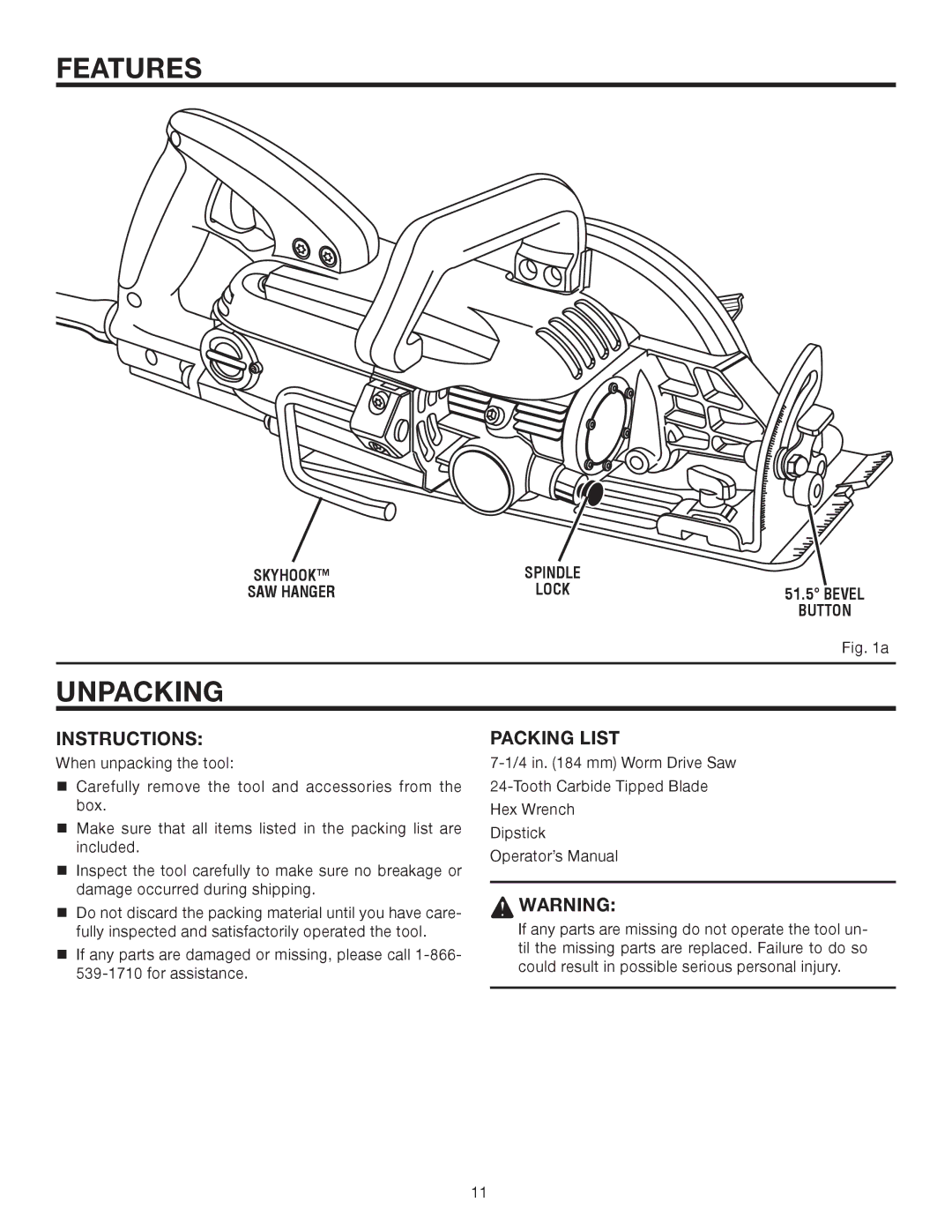 RIDGID R3210 manual Unpacking, Instructions, Packing List 