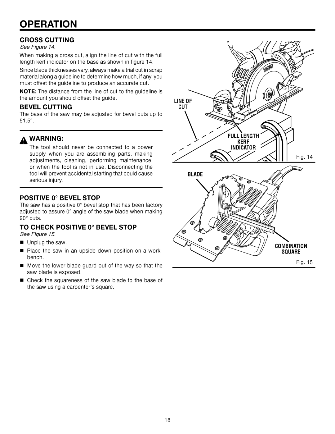 RIDGID R3210 manual Cross Cutting, Bevel Cutting, To Check Positive 0 Bevel Stop 