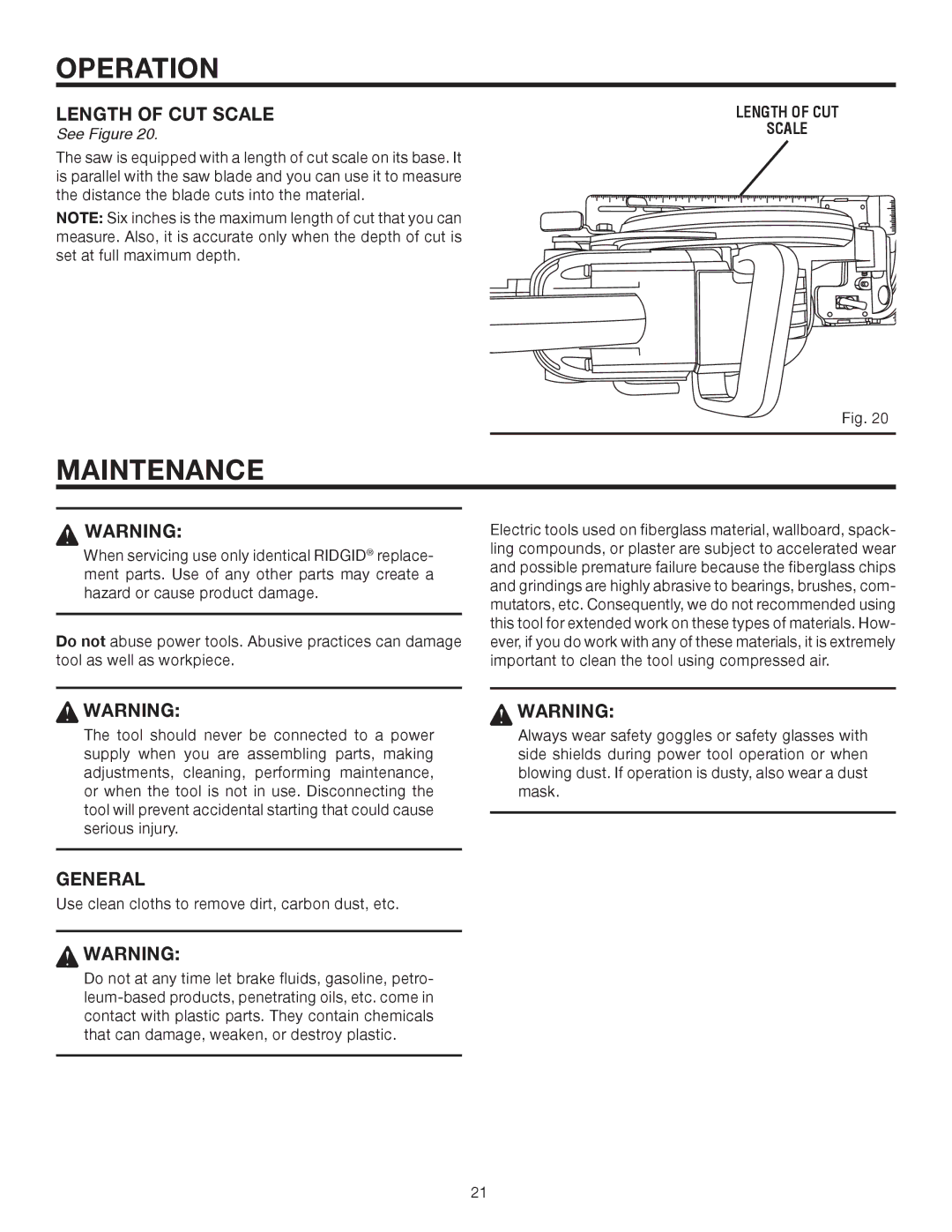 RIDGID R3210 manual Maintenance, General, Length of CUT Scale 