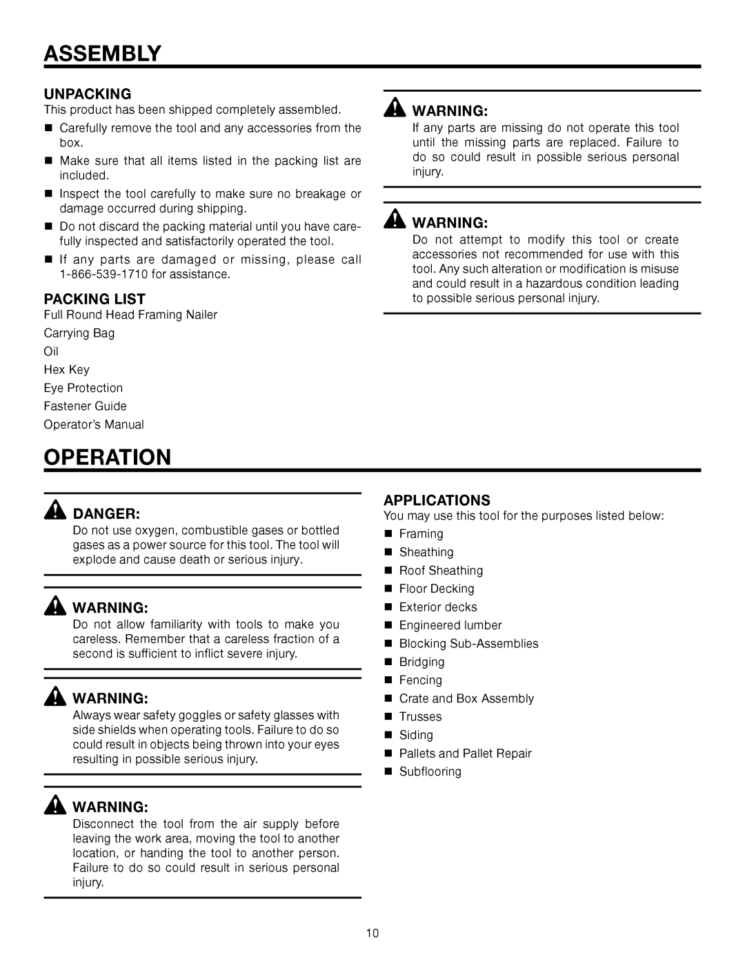 RIDGID R350RHA manual Assembly, Operation, Unpacking, Packing List, Applications 