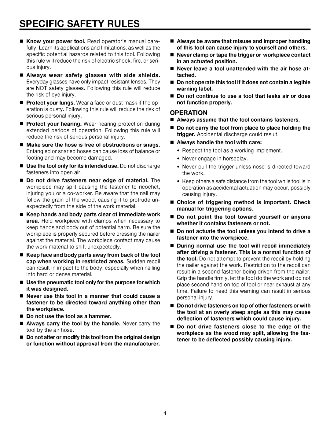 RIDGID R350RHA manual Specific Safety Rules, Operation 