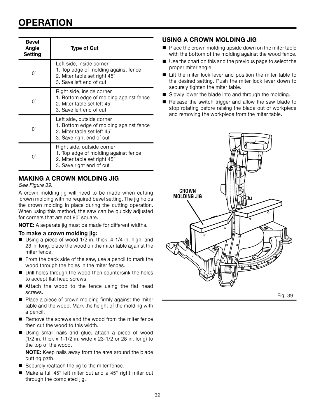 RIDGID R4121 manual Making a Crown Molding JIG, Using a Crown Molding JIG 