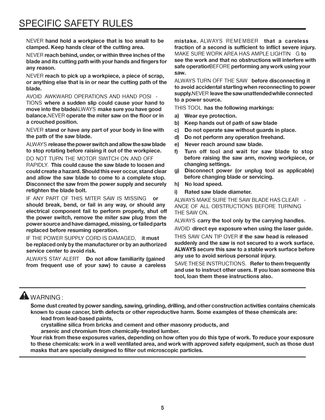 RIDGID R4121 manual Specific Safety Rules 