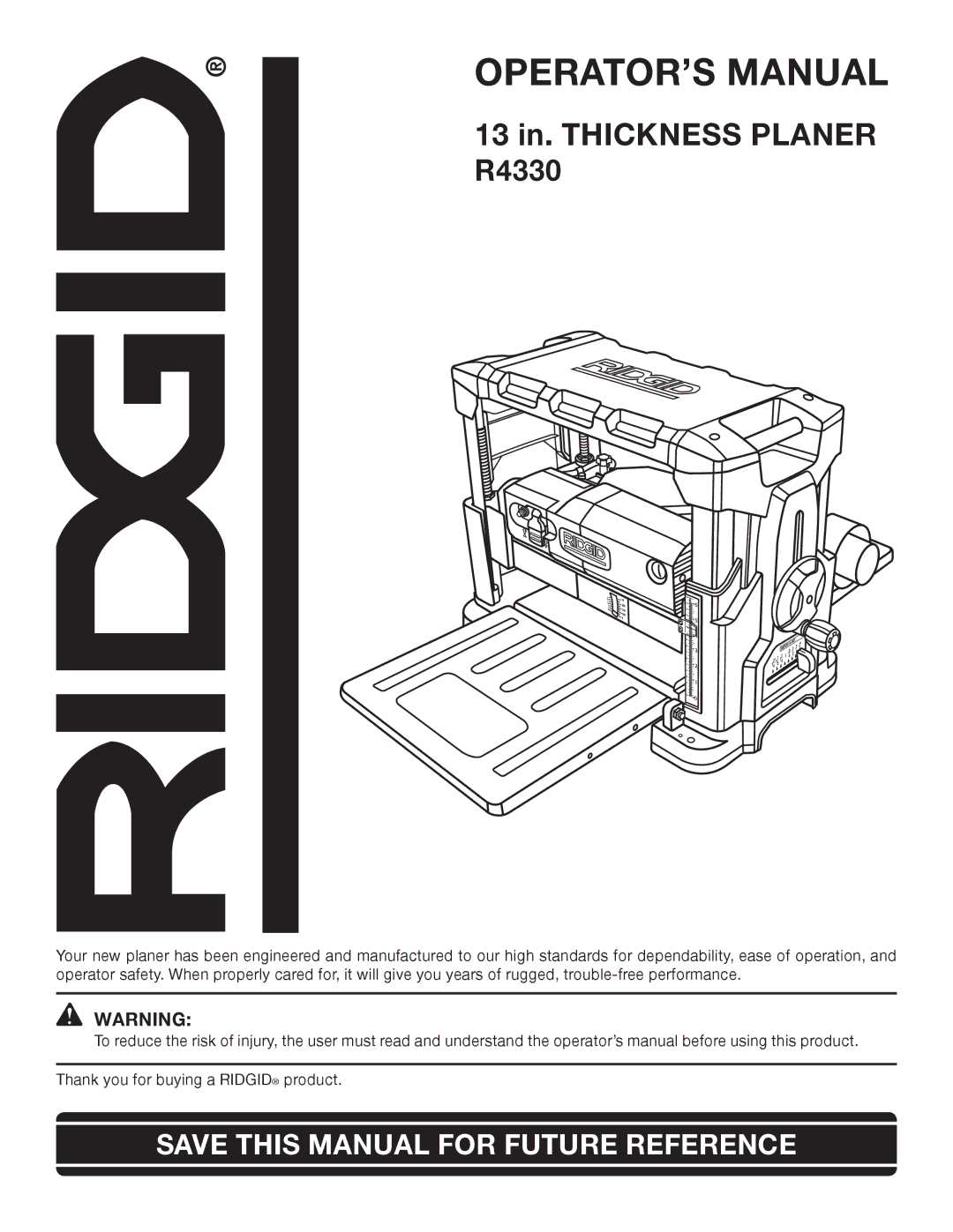 RIDGID R4330 manual OPERATOR’S Manual 