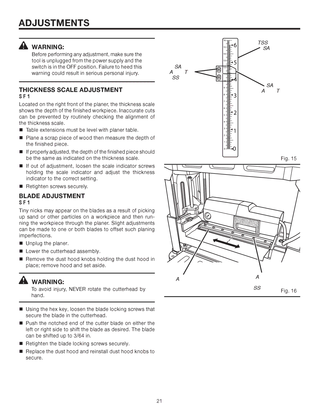 RIDGID R4330 manual Adjustments, Thickness Scale Adjustment, Blade Adjustment, Screws 