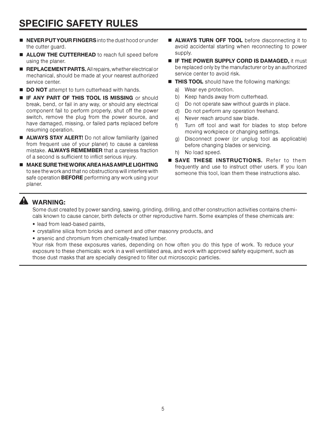 RIDGID R4330 manual Specific Safety Rules 