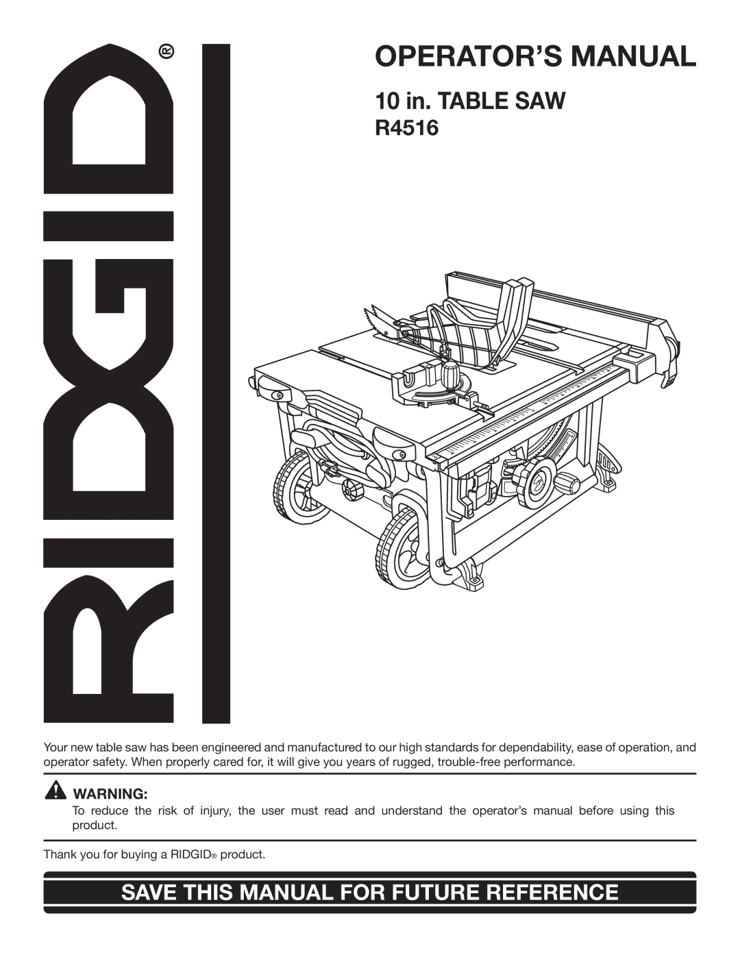 RIDGID R4516 manual OPERATOR’S Manual 