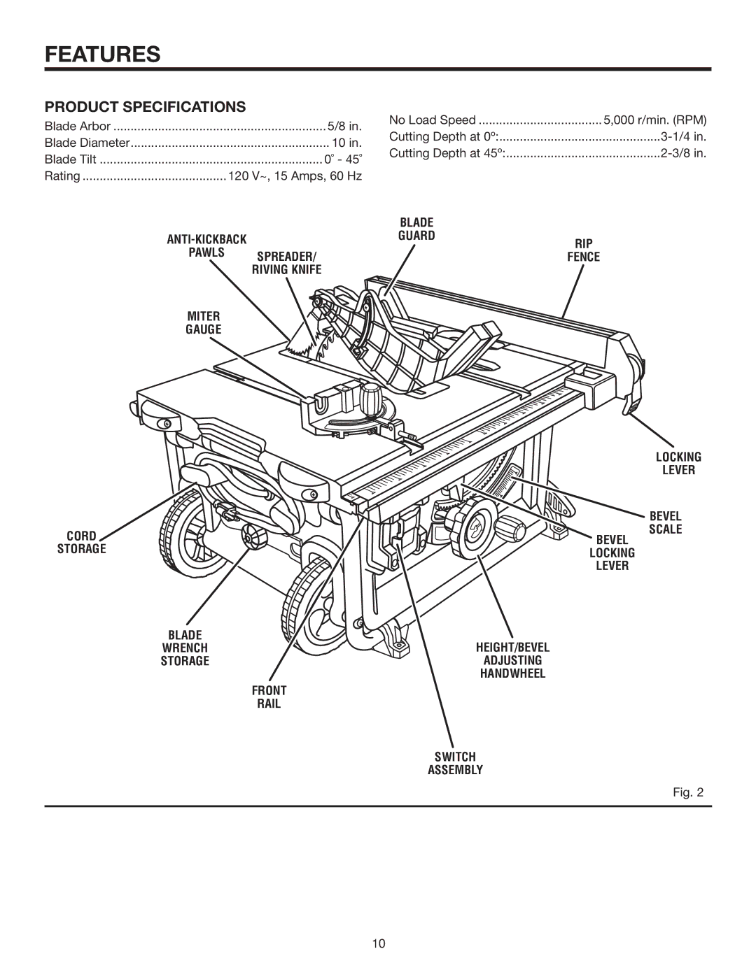 RIDGID R4516 manual Features, Product Specifications 