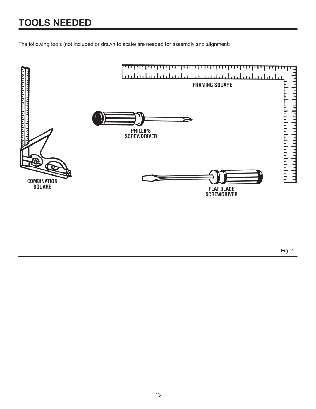 RIDGID R4516 manual Framing Square Phillips Screwdriver, Combination, SQUAREFlat Blade Screwdriver 