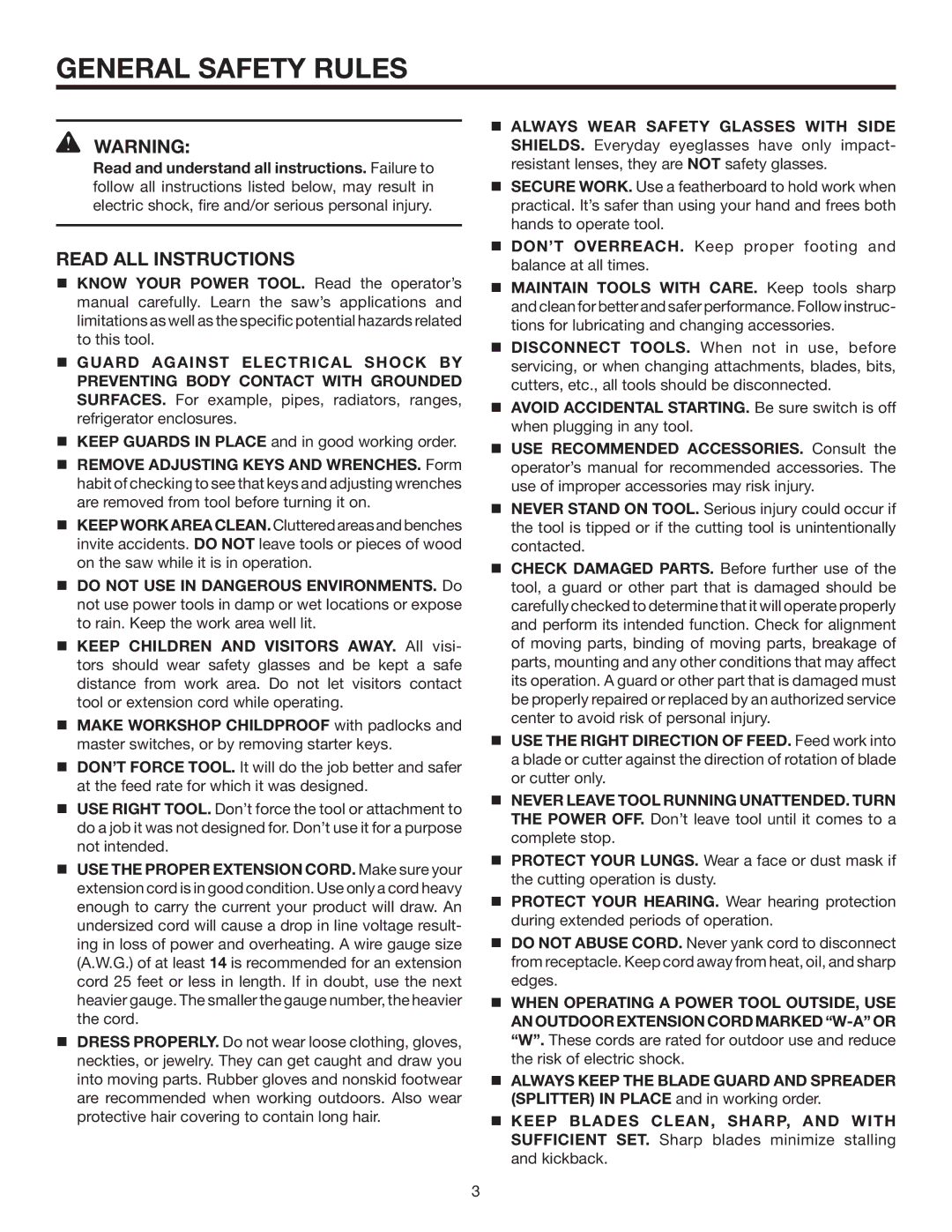 RIDGID R4516 manual General Safety Rules, Read ALL Instructions 