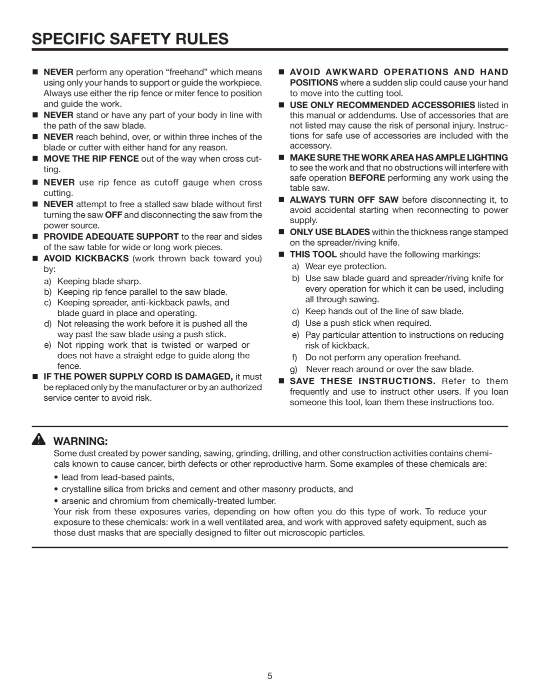 RIDGID R4516 manual Specific Safety Rules 