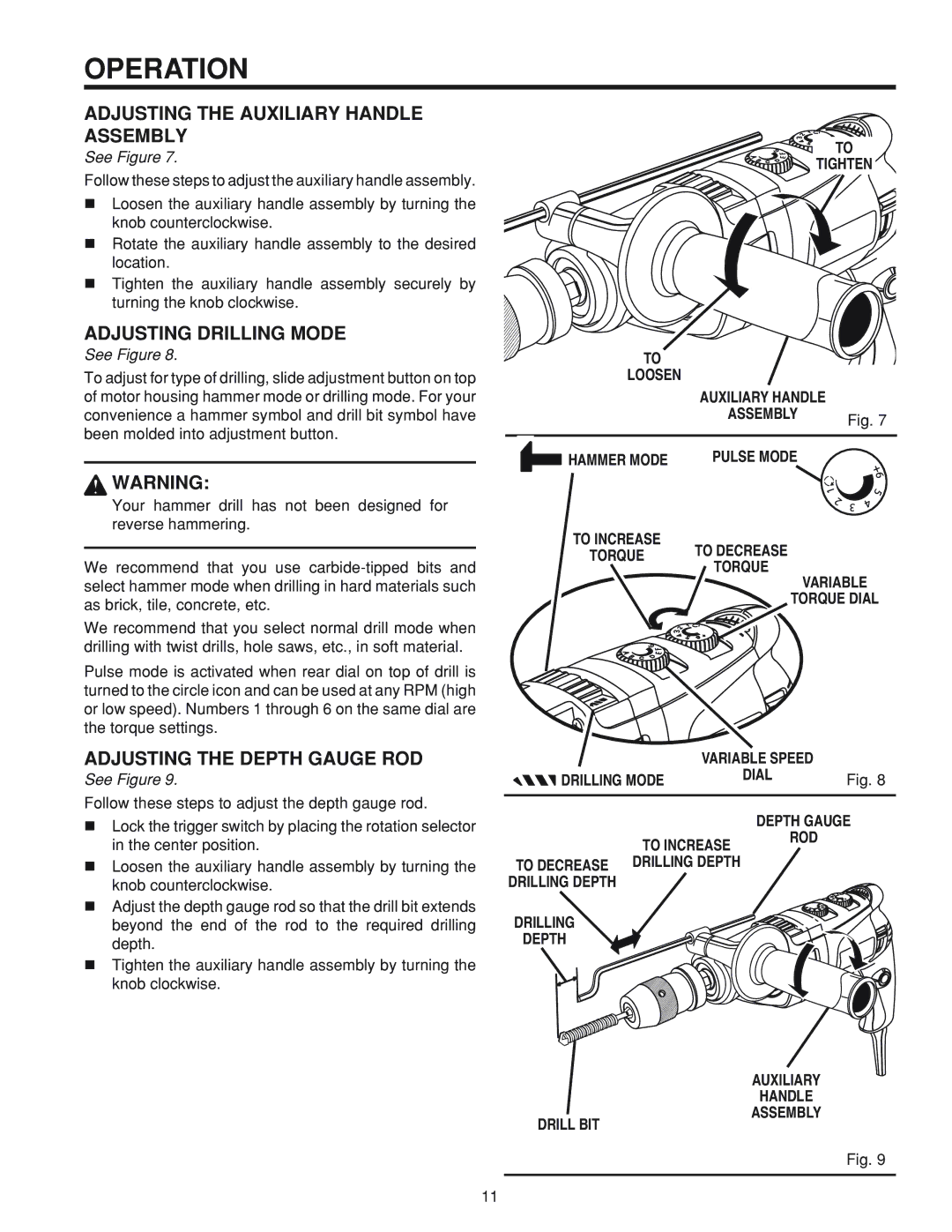 RIDGID R5010 manual Adjusting the Depth Gauge ROD, Follow these steps to adjust the auxiliary handle assembly 