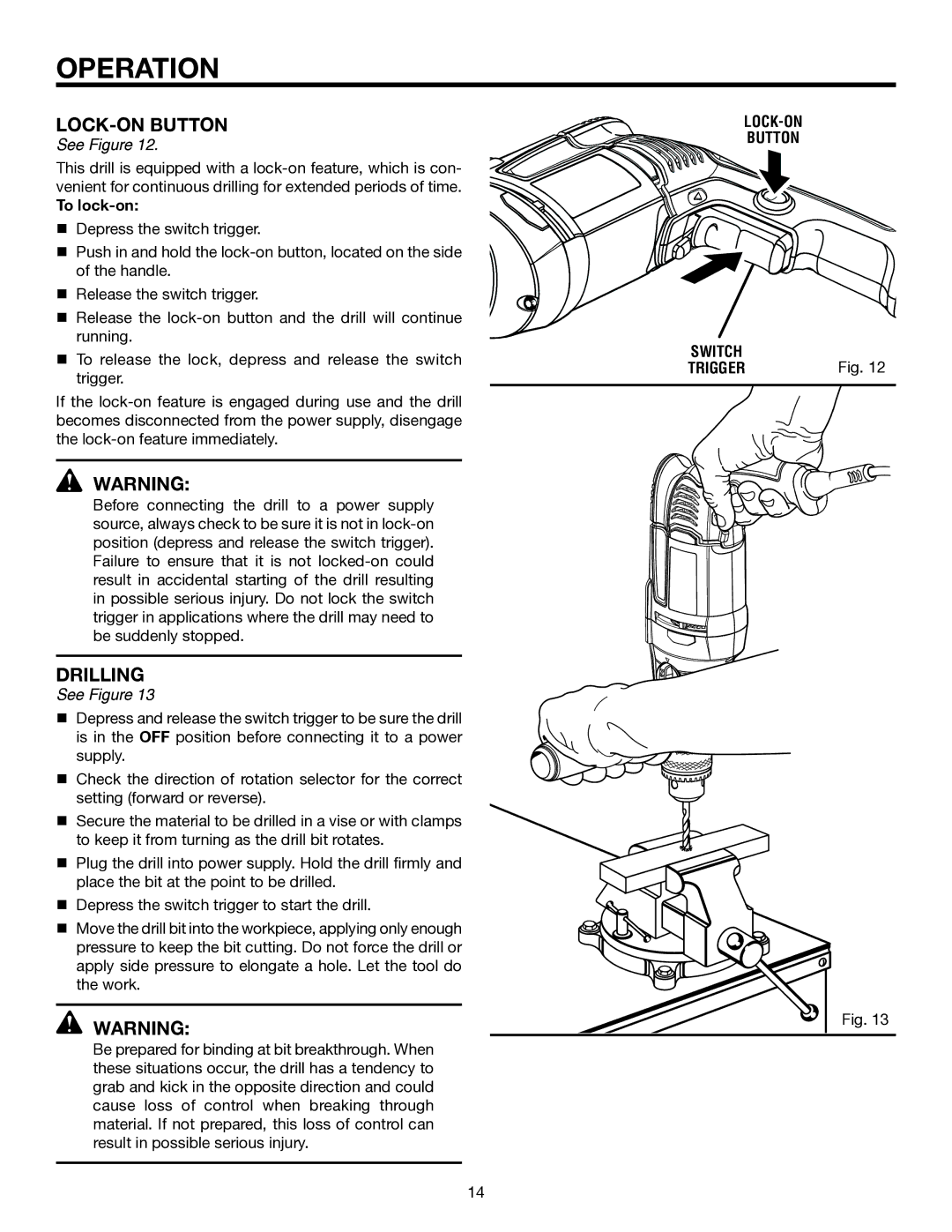 RIDGID R5011 manual Drilling, To lock-on 