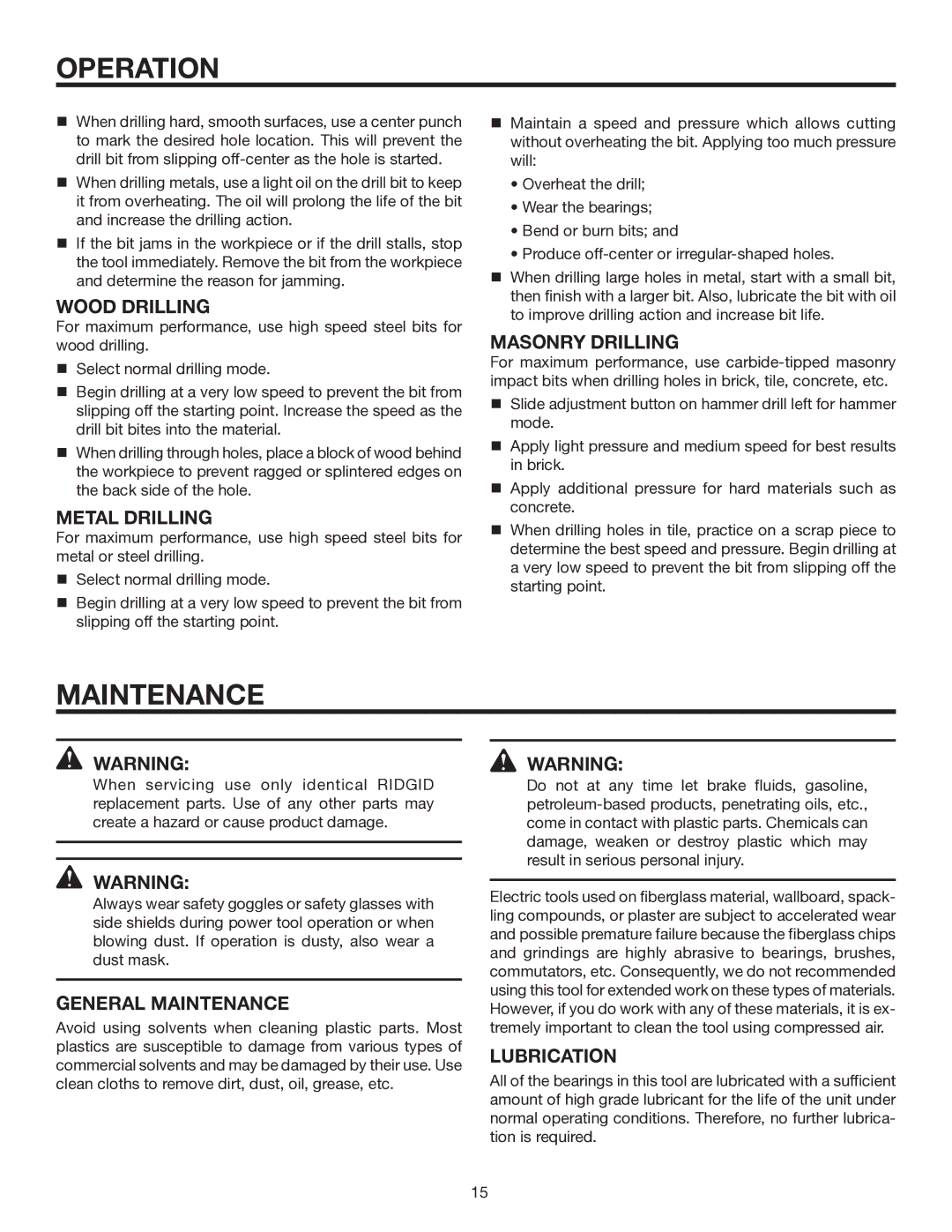 RIDGID R5011 manual Maintenance 