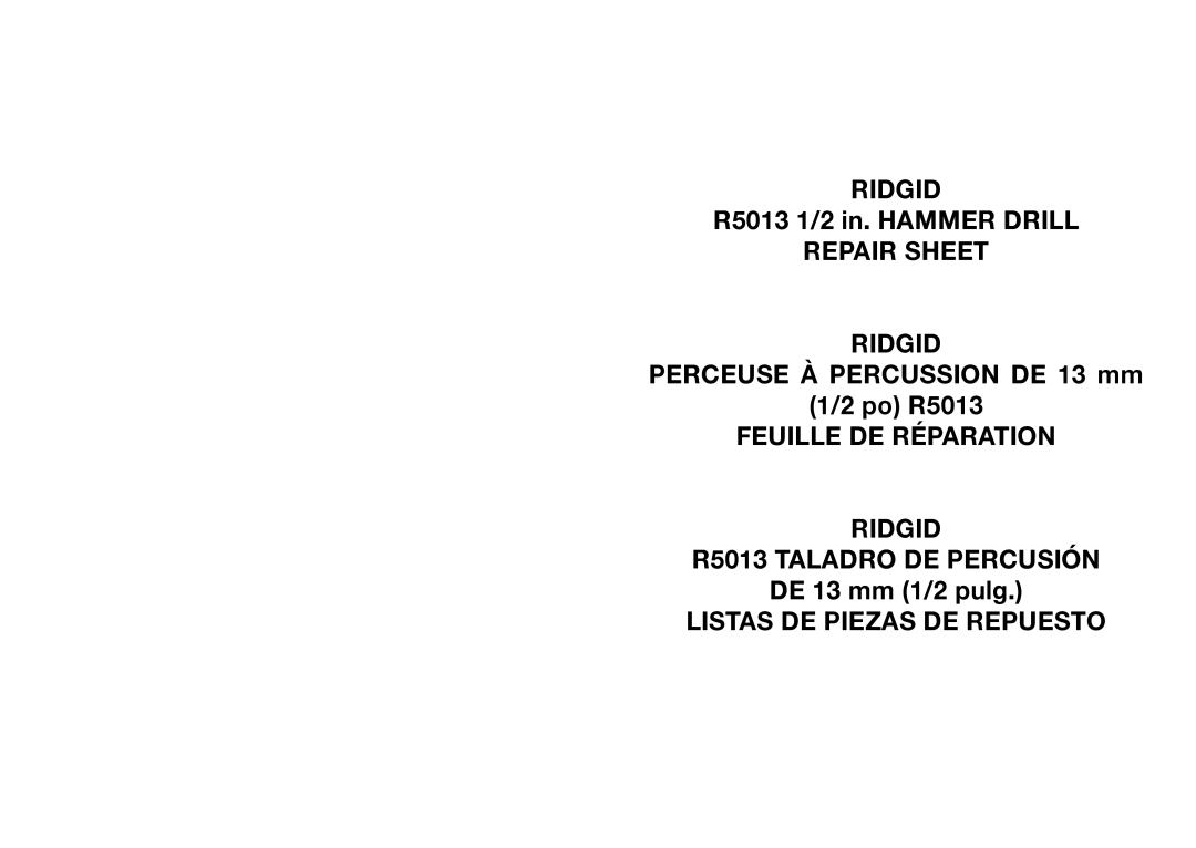 RIDGID R5013 manual Ridgid 