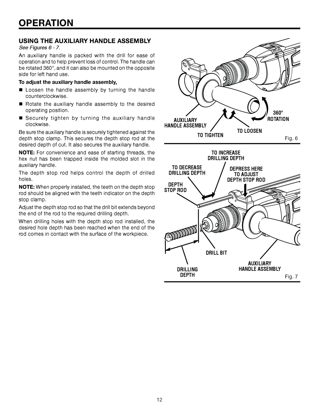 RIDGID R5013 manual Using the Auxiliary Handle Assembly, See Figures 6 