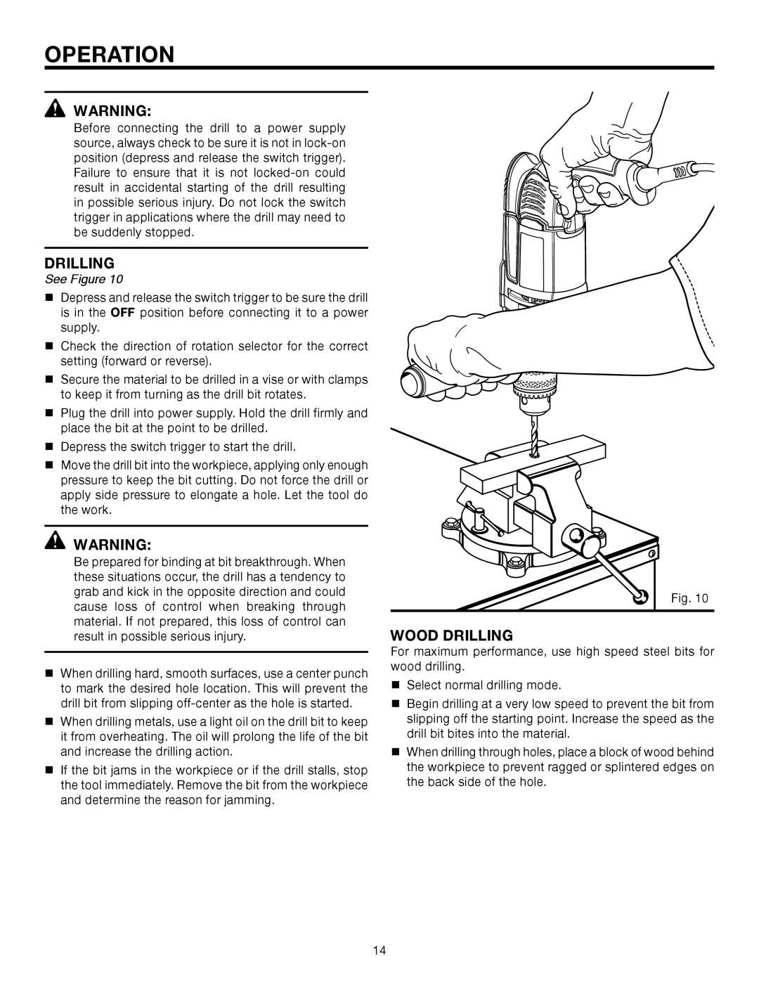 RIDGID R5013 manual Wood Drilling 