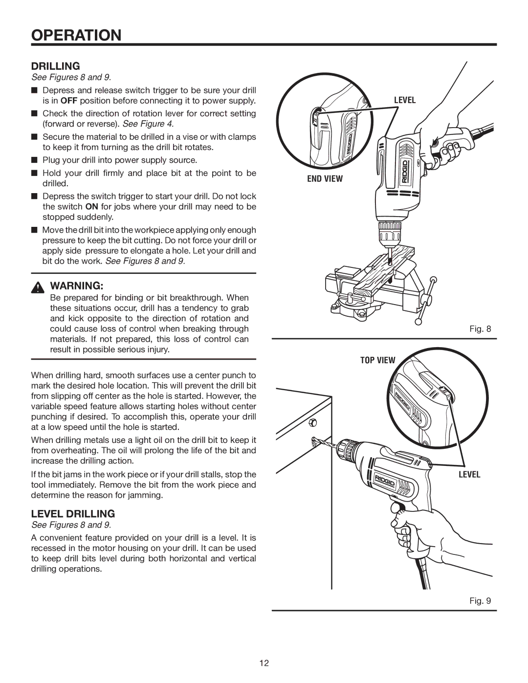 RIDGID R7000 manual Level Drilling, TOP View 