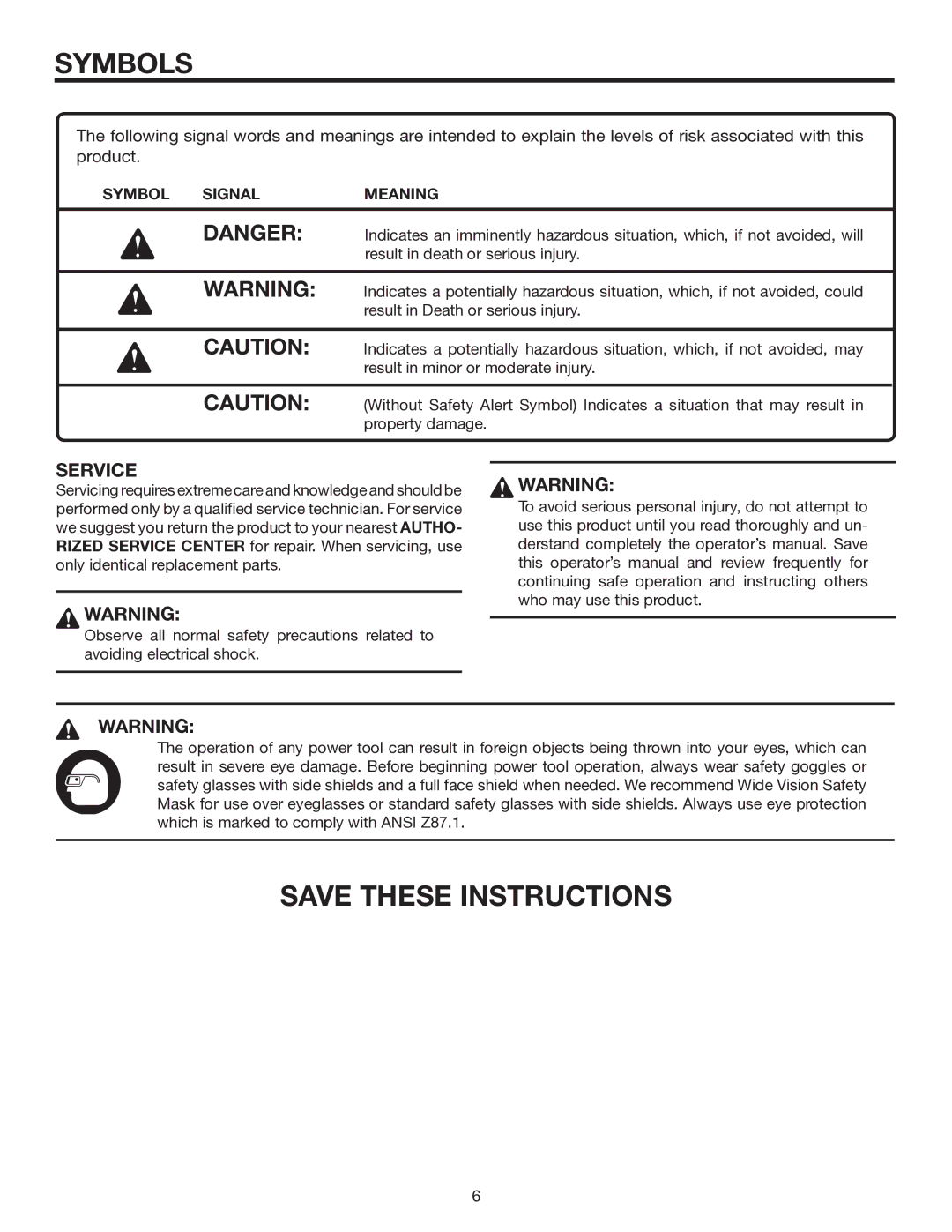 RIDGID R7000 manual Symbol Signal Meaning 