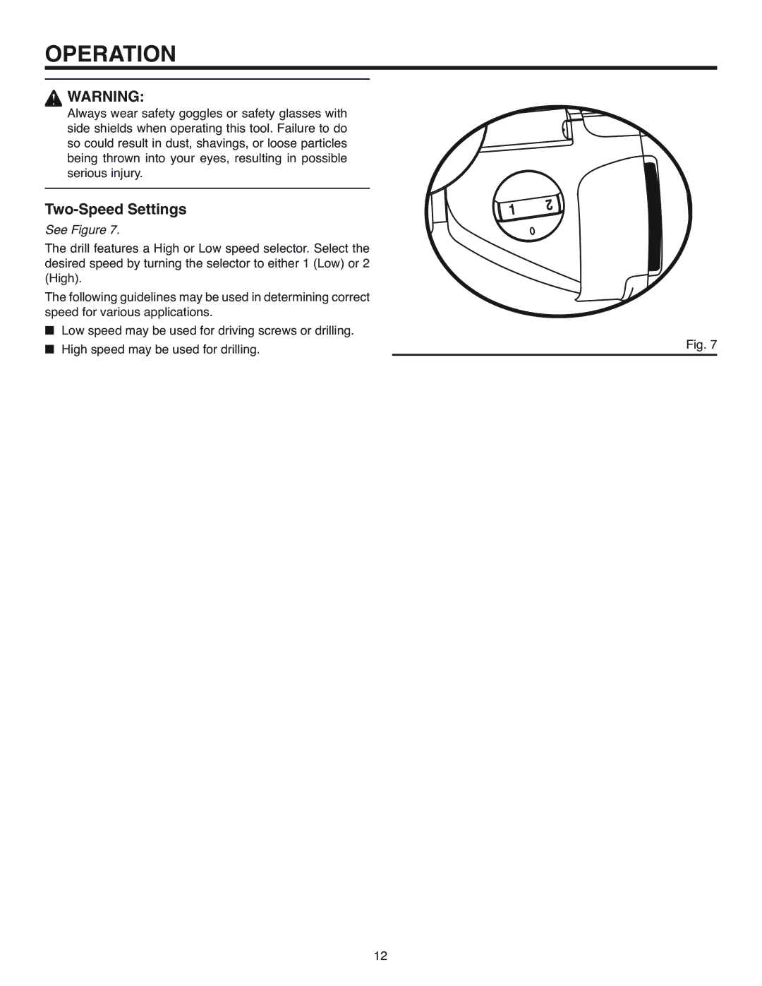 RIDGID R7100 manual Two-Speed Settings 