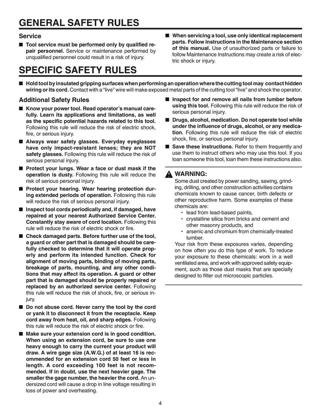 RIDGID R7100 manual Specific Safety Rules, Service, Additional Safety Rules 