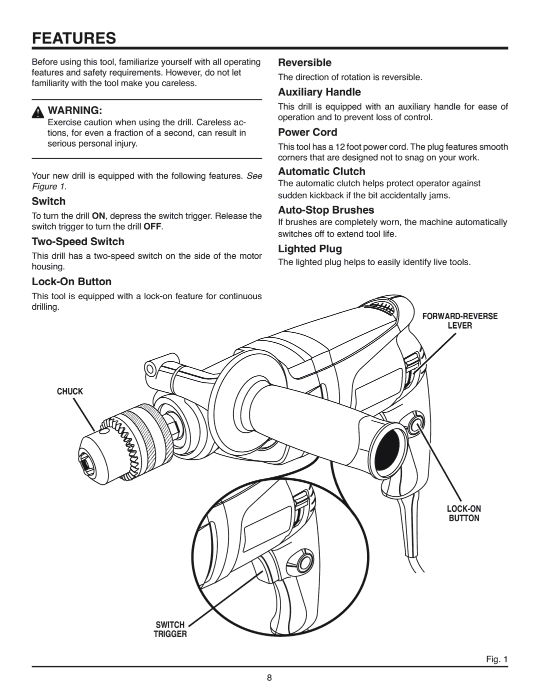 RIDGID R7100 manual Features 