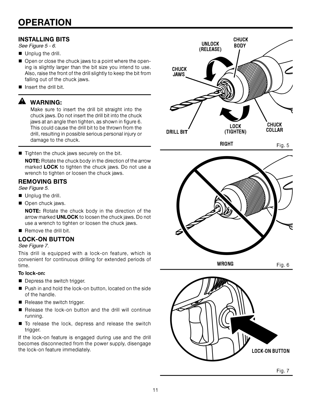 RIDGID R7110 manual Installing Bits, Removing Bits 