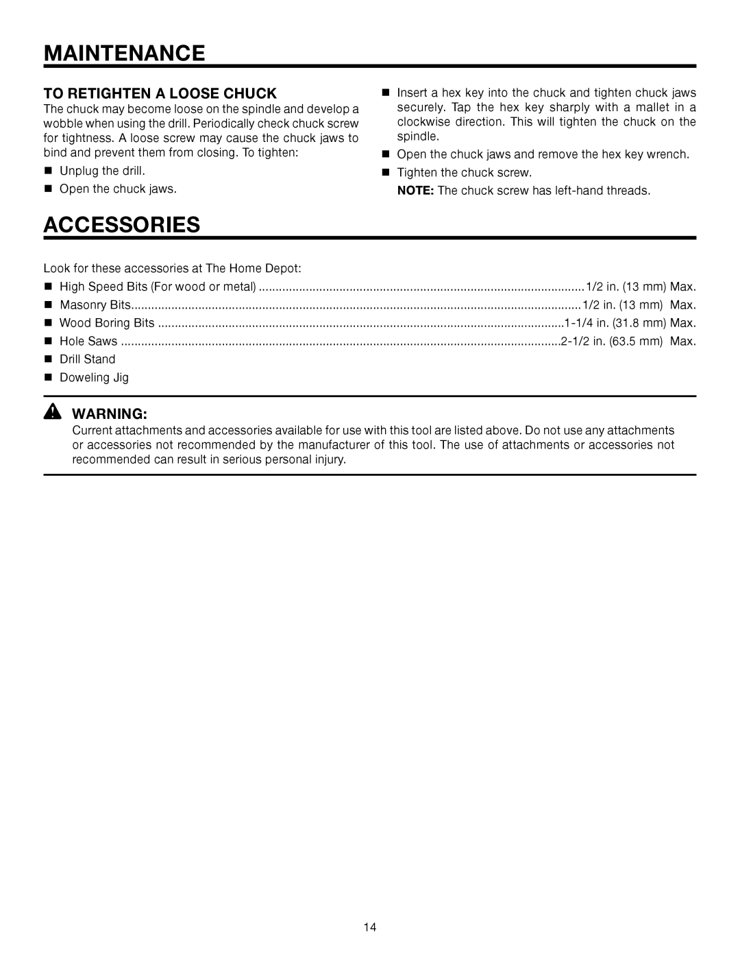 RIDGID R7110 manual Accessories, To Retighten a Loose Chuck 