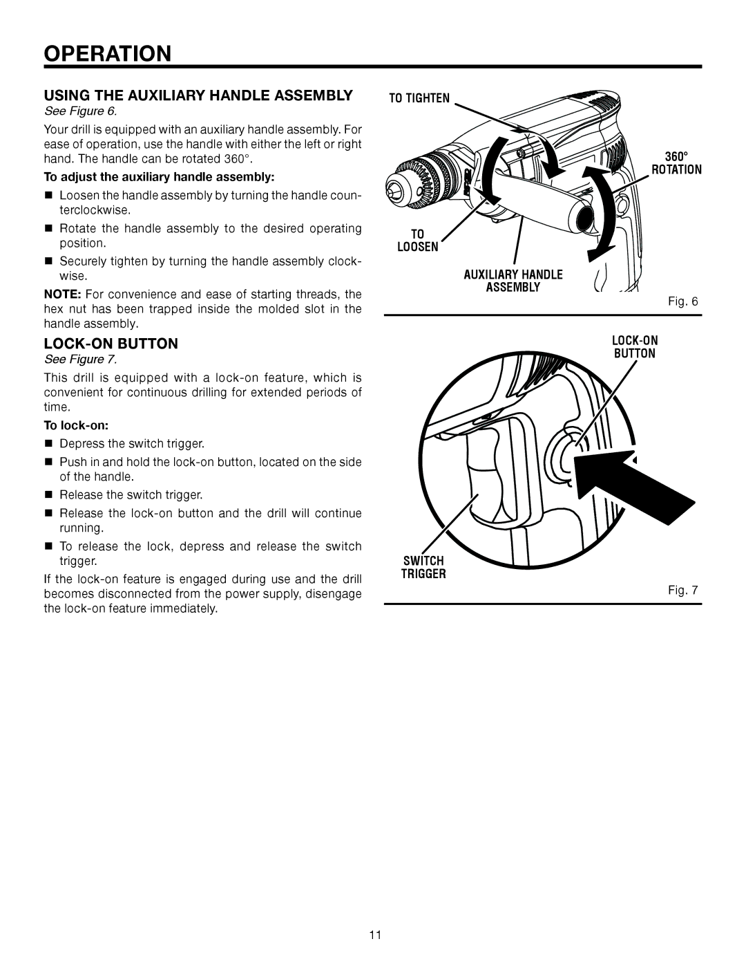 RIDGID R7111 manual Using the Auxiliary Handle Assembly, To adjust the auxiliary handle assembly 