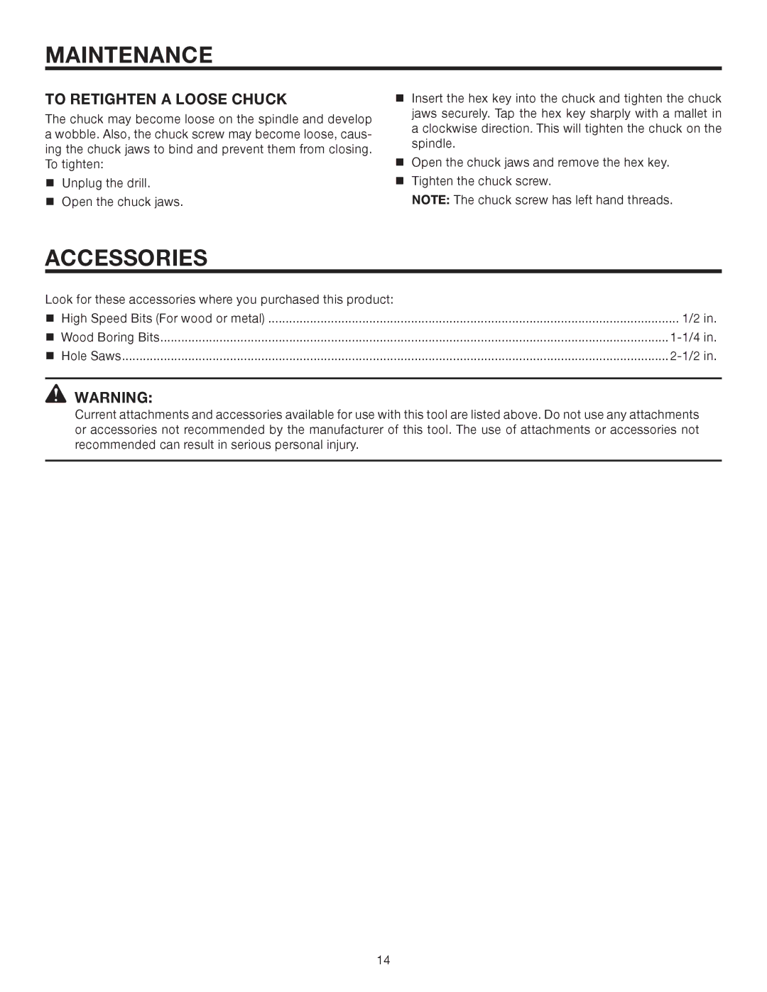 RIDGID R7111 manual Accessories, To Retighten a Loose Chuck 