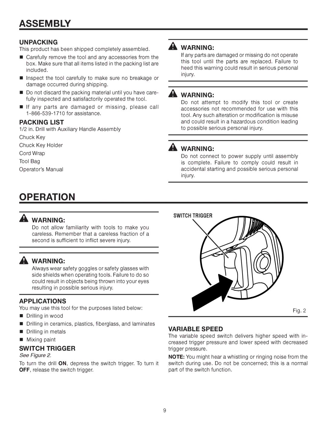 RIDGID R7111 manual Assembly, Operation 