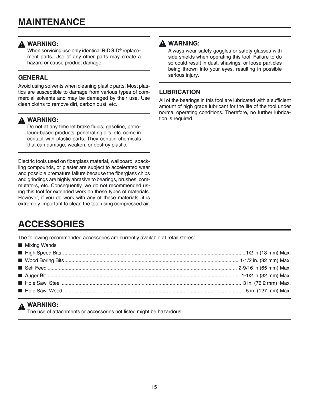 RIDGID R7120 manual Accessories, General, Lubrication 