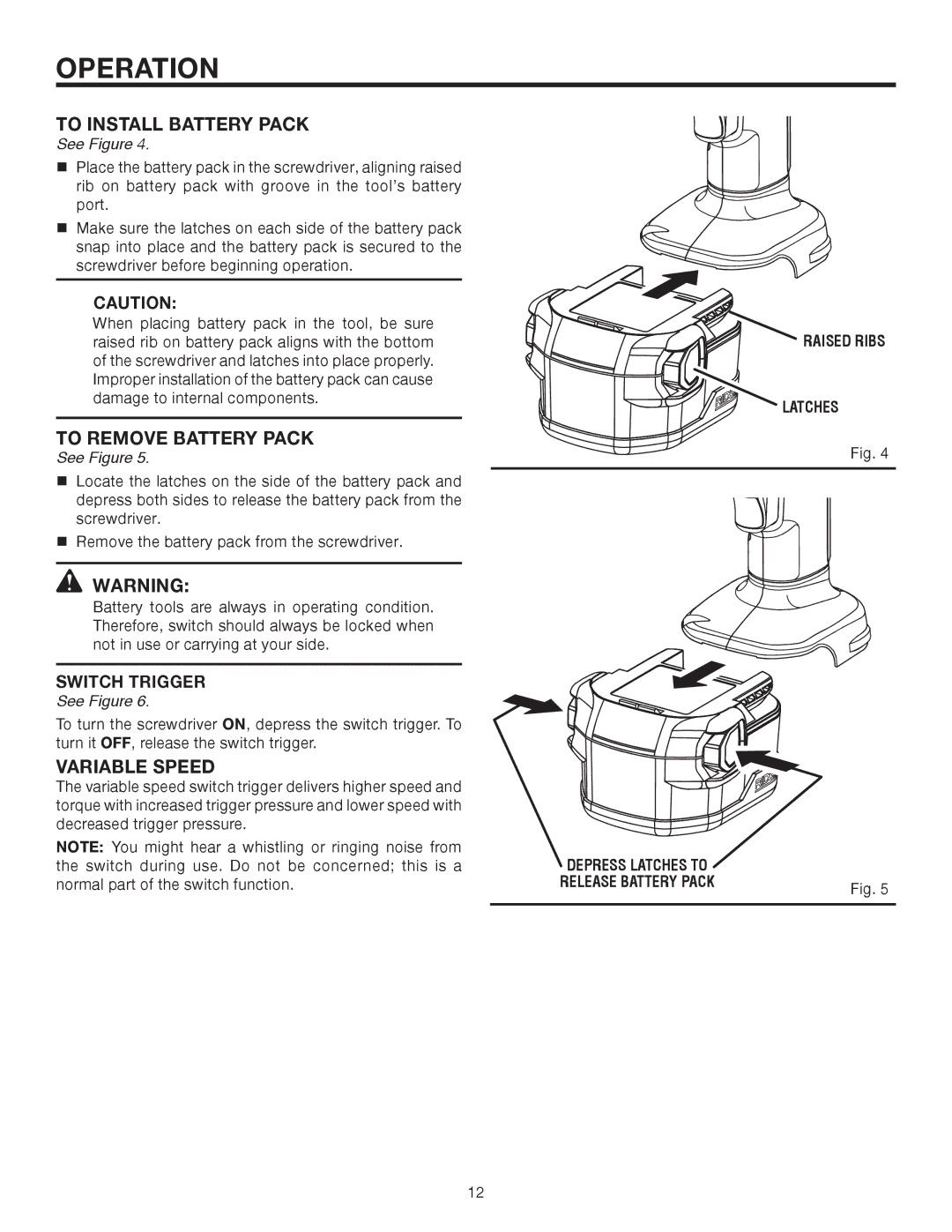 RIDGID R81030 manual To Install Battery Pack, To Remove Battery Pack, Latches 