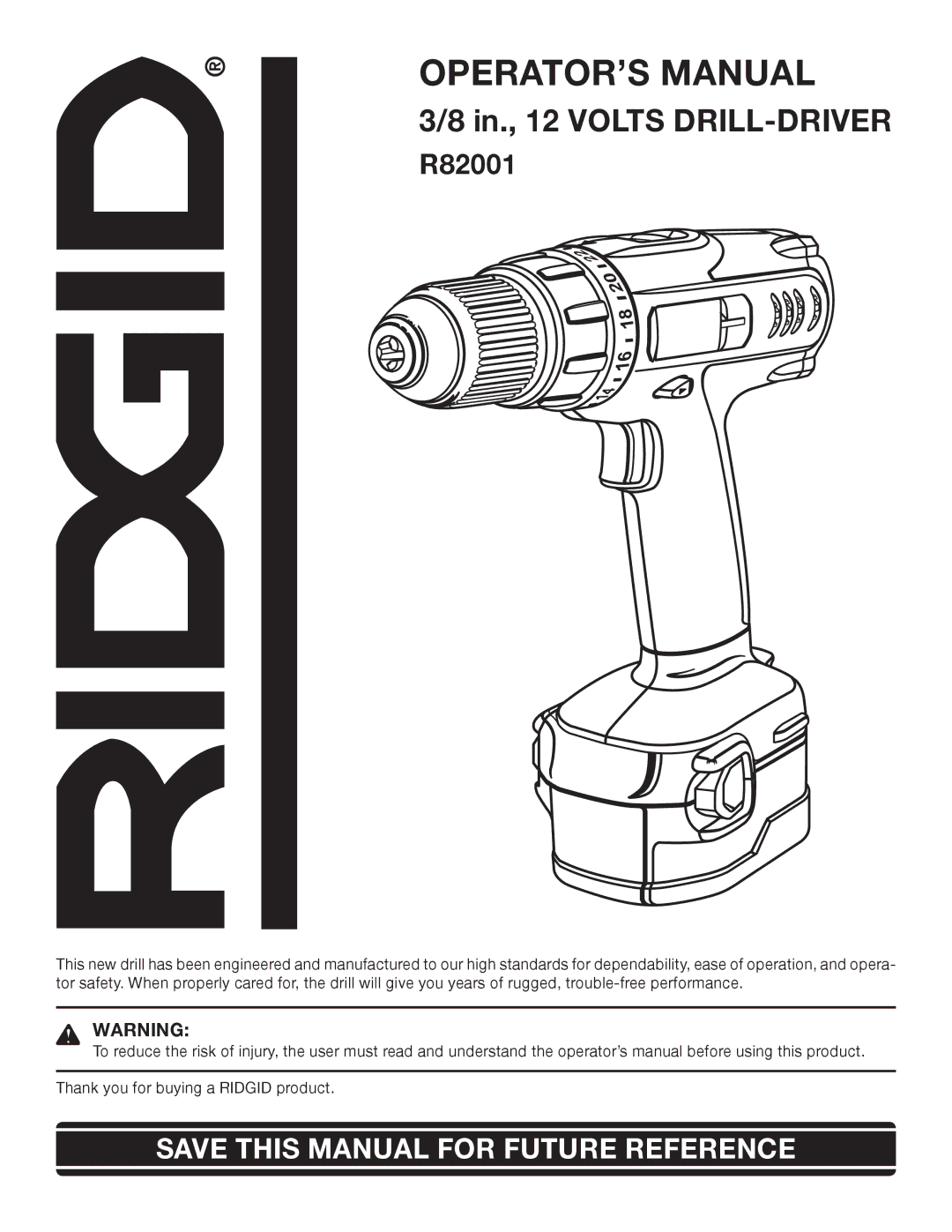 RIDGID R82001 manual OPERATOR’S Manual 