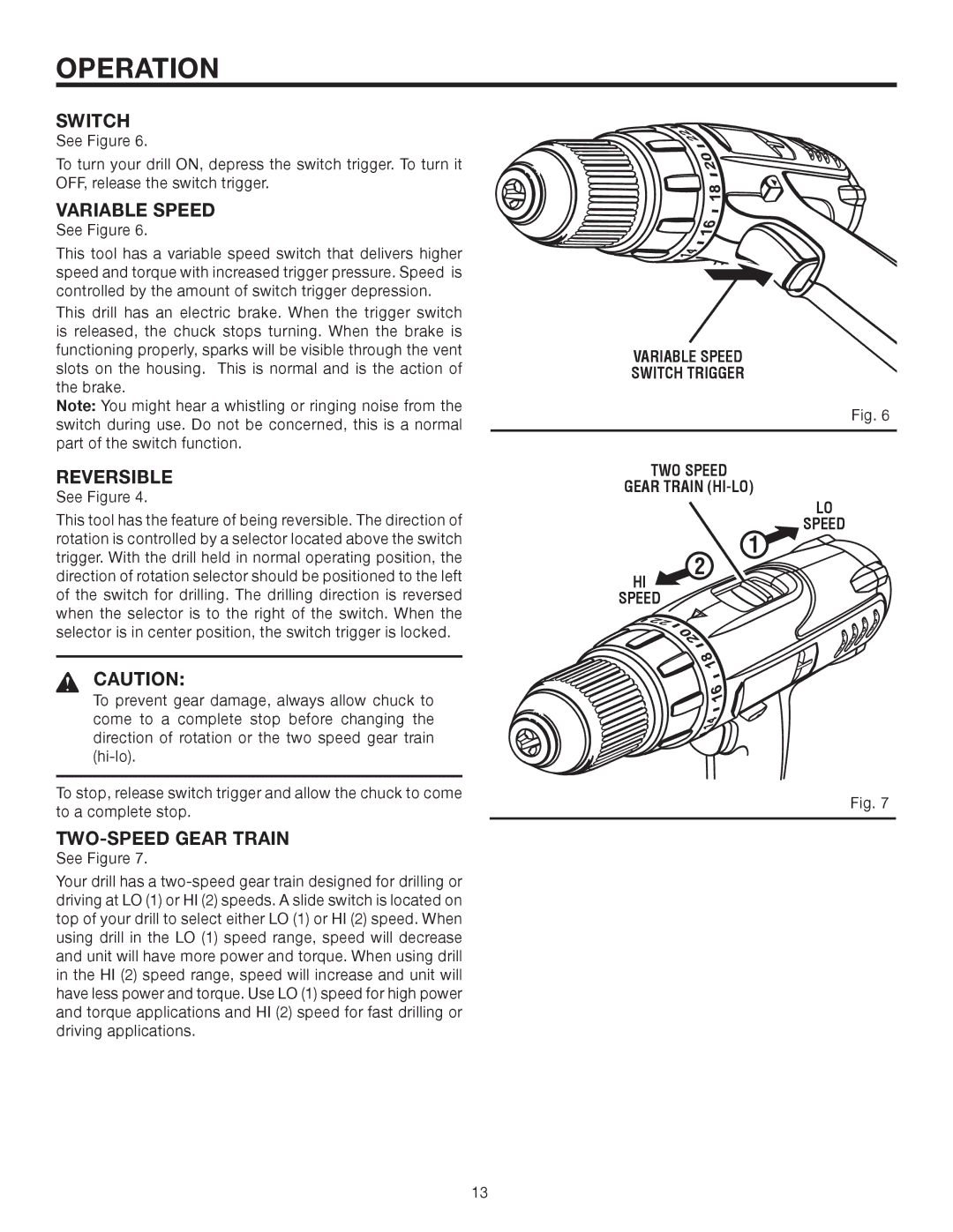 RIDGID R82001 manual Variable Speed, Reversible, TWO-SPEED Gear Train 