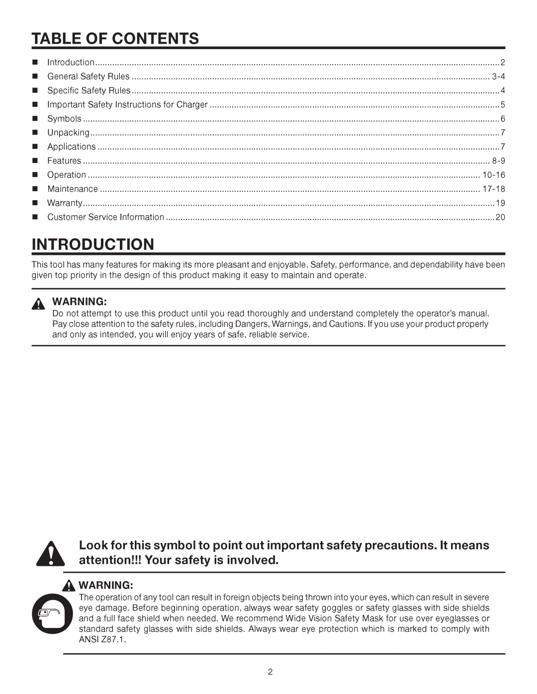 RIDGID R82001 manual Table of Contents, Introduction 