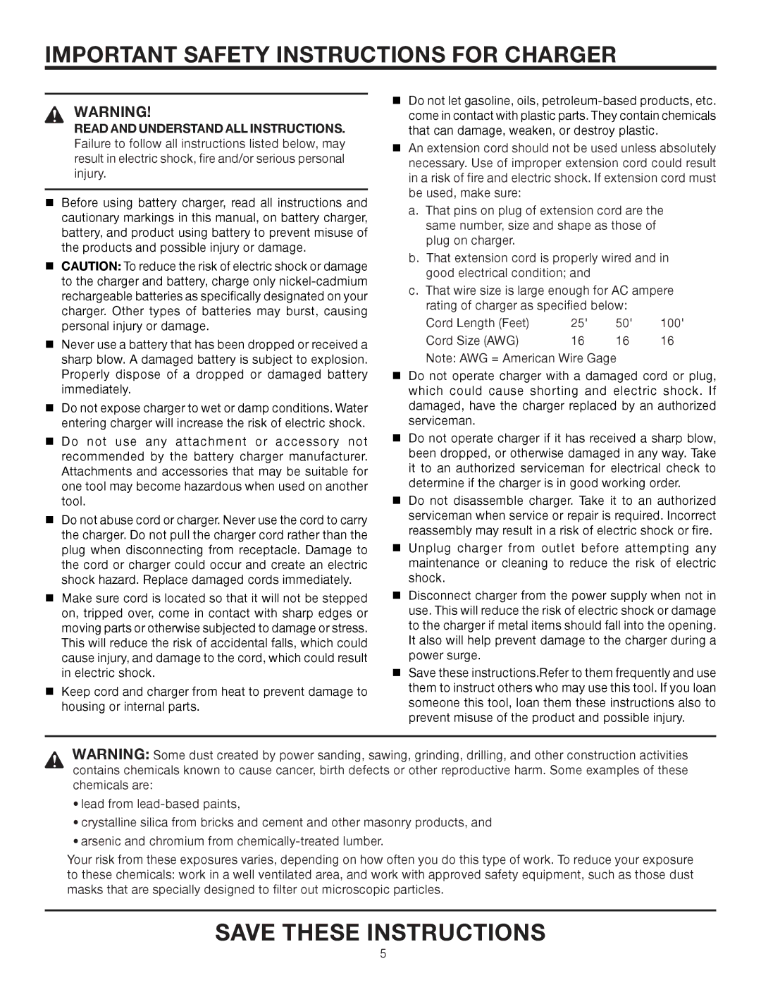 RIDGID R82001 manual Important Safety Instructions for Charger 